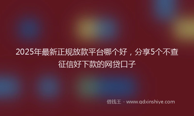 2025年最新正规放款平台哪个好，分享5个不查征信好下款的网贷口子