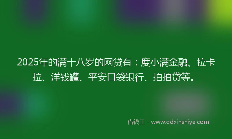 2025年的满十八岁的网贷有：度小满金融、拉卡拉、洋钱罐、平安口袋银行、拍拍贷等。