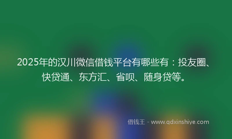 2025年的汉川微信借钱平台有哪些有：投友圈、快贷通、东方汇、省呗、随身贷等。