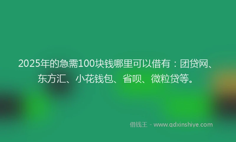 2025年的急需100块钱哪里可以借有：团贷网、东方汇、小花钱包、省呗、微粒贷等。
