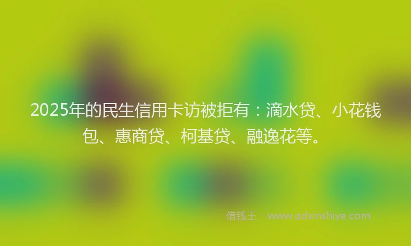 2025年的民生信用卡访被拒有：滴水贷、小花钱包、惠商贷、柯基贷、融逸花等。