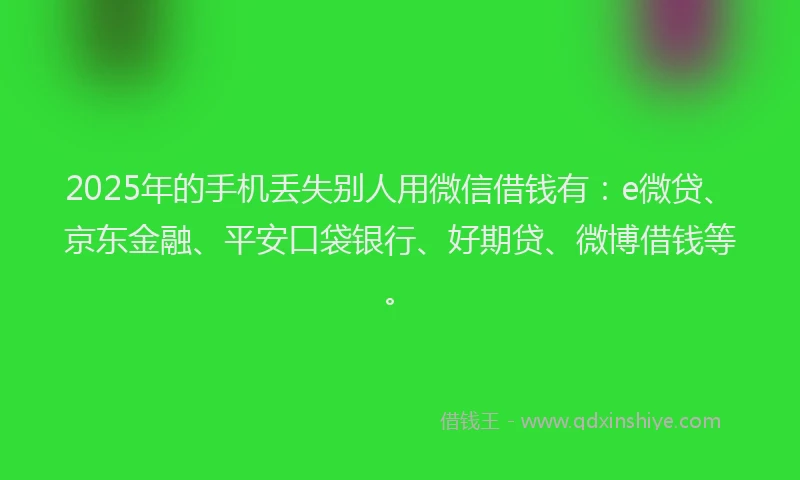 2025年的手机丢失别人用微信借钱有：e微贷、京东金融、平安口袋银行、好期贷、微博借钱等。