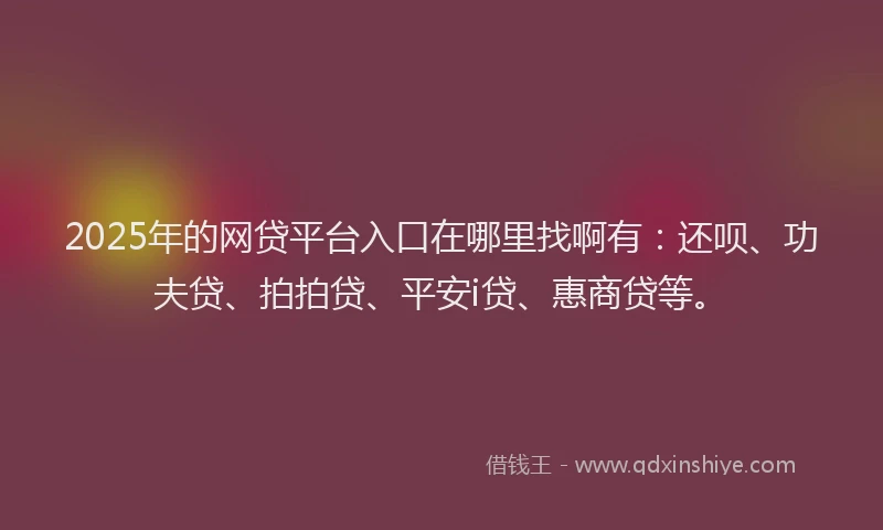 2025年的网贷平台入口在哪里找啊有：还呗、功夫贷、拍拍贷、平安i贷、惠商贷等。