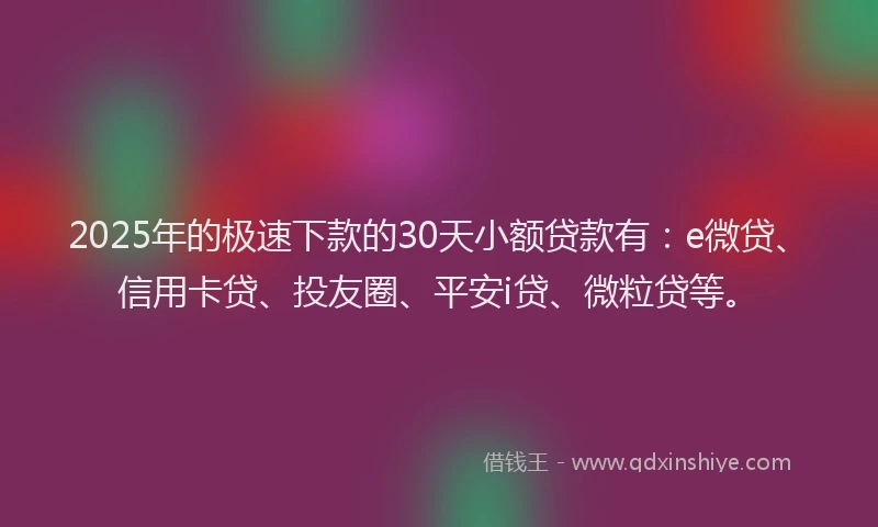 2025年的极速下款的30天小额贷款有：e微贷、信用卡贷、投友圈、平安i贷、微粒贷等。