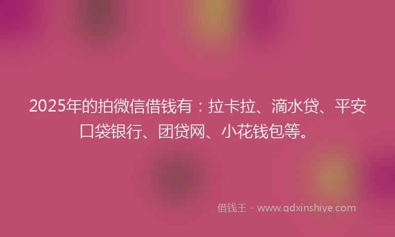 2025年的拍微信借钱有：拉卡拉、滴水贷、平安口袋银行、团贷网、小花钱包等。