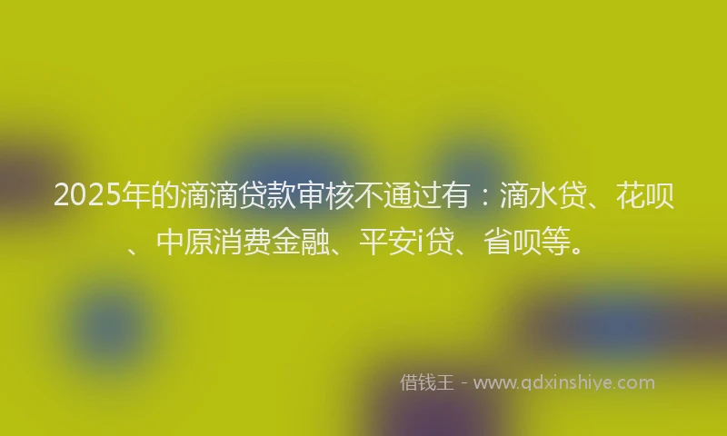 2025年的滴滴贷款审核不通过有：滴水贷、花呗、中原消费金融、平安i贷、省呗等。