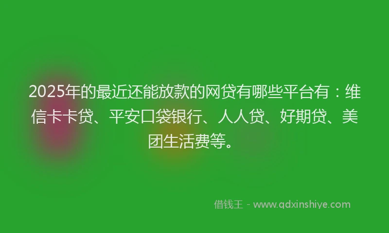 2025年的最近还能放款的网贷有哪些平台有：维信卡卡贷、平安口袋银行、人人贷、好期贷、美团生活费等。