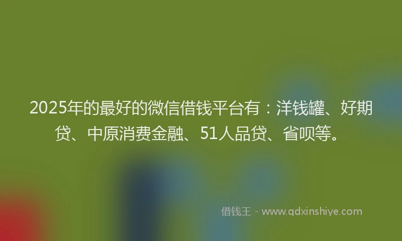 2025年的最好的微信借钱平台有：洋钱罐、好期贷、中原消费金融、51人品贷、省呗等。