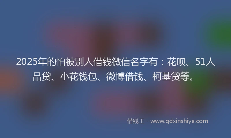 2025年的怕被别人借钱微信名字有：花呗、51人品贷、小花钱包、微博借钱、柯基贷等。
