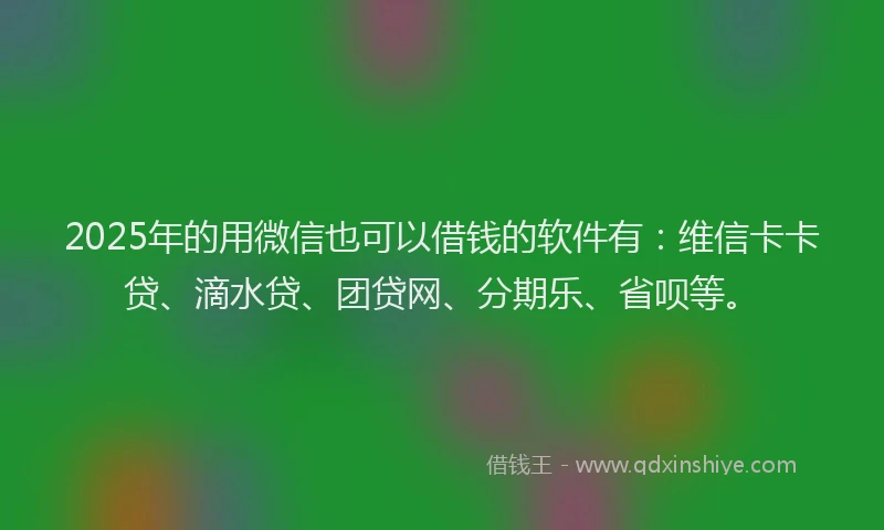2025年的用微信也可以借钱的软件有：维信卡卡贷、滴水贷、团贷网、分期乐、省呗等。