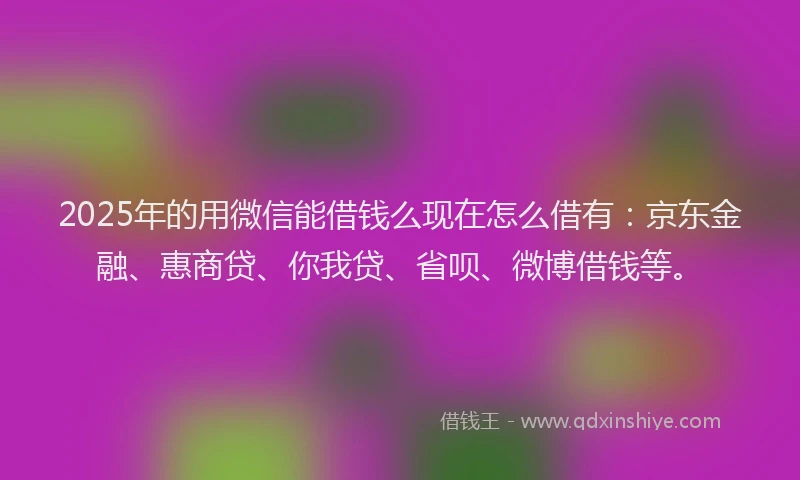 2025年的用微信能借钱么现在怎么借有：京东金融、惠商贷、你我贷、省呗、微博借钱等。