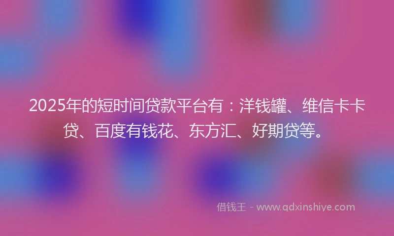 2025年的短时间贷款平台有：洋钱罐、维信卡卡贷、百度有钱花、东方汇、好期贷等。