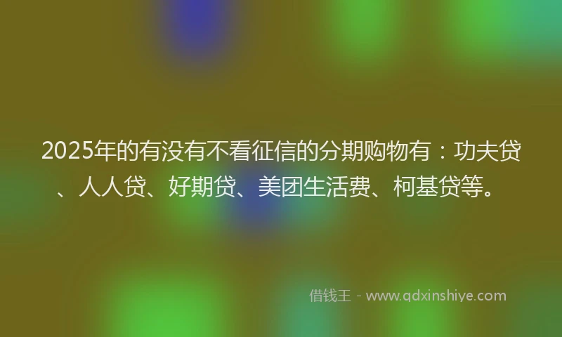 2025年的有没有不看征信的分期购物有：功夫贷、人人贷、好期贷、美团生活费、柯基贷等。