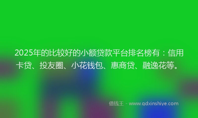 2025年的比较好的小额贷款平台排名榜有：信用卡贷、投友圈、小花钱包、惠商贷、融逸花等。