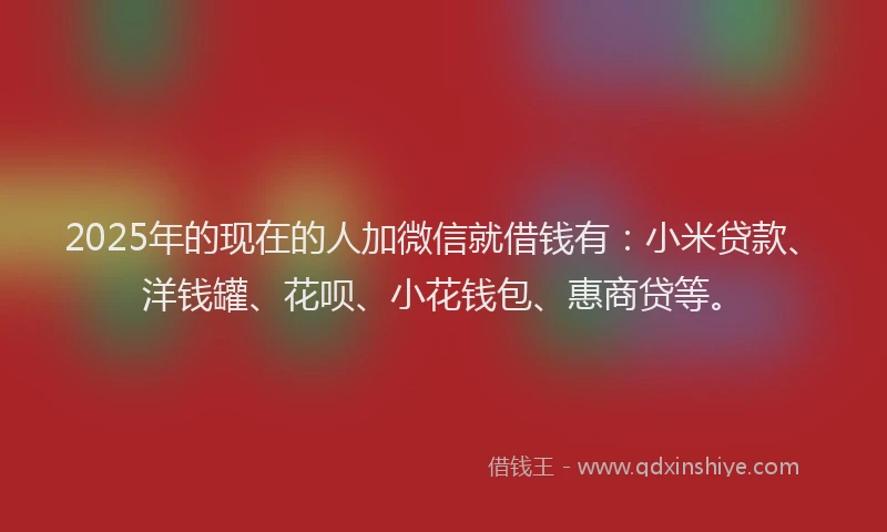 2025年的现在的人加微信就借钱有：小米贷款、洋钱罐、花呗、小花钱包、惠商贷等。
