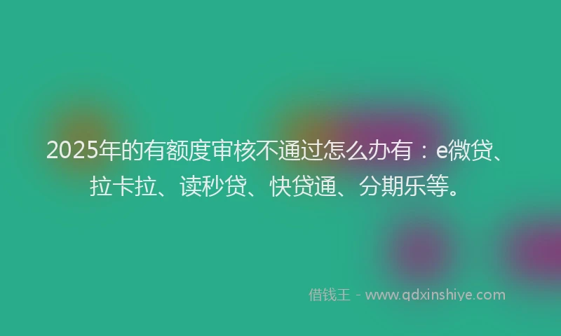 2025年的有额度审核不通过怎么办有：e微贷、拉卡拉、读秒贷、快贷通、分期乐等。