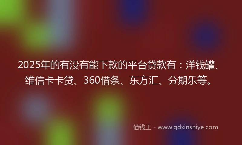 2025年的有没有能下款的平台贷款有：洋钱罐、维信卡卡贷、360借条、东方汇、分期乐等。