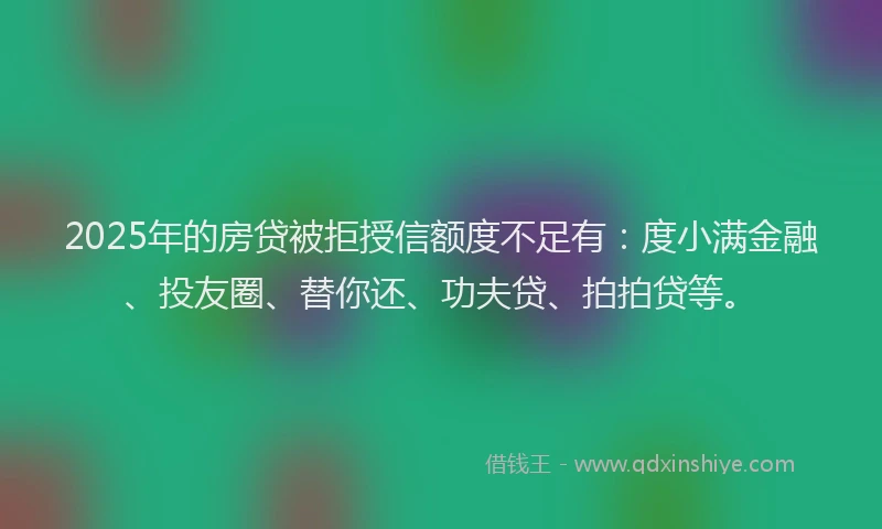 2025年的房贷被拒授信额度不足有:度小满金融、投友圈、替你还、功夫贷、拍拍贷等。