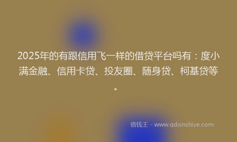 2025年的有跟信用飞一样的借贷平台吗有：度小满金融、信用卡贷、投友圈、随身贷、柯基贷等。