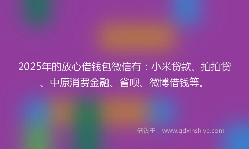 2025年的放心借钱包微信有：小米贷款、拍拍贷、中原消费金融、省呗、微博借钱等。