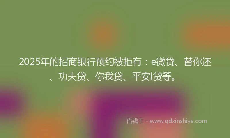 2025年的招商银行预约被拒有：e微贷、替你还、功夫贷、你我贷、平安i贷等。