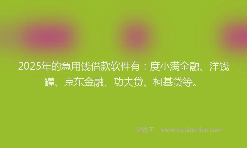 2025年的急用钱借款软件有：度小满金融、洋钱罐、京东金融、功夫贷、柯基贷等。