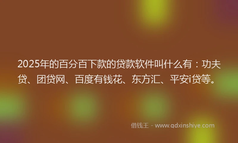 2025年的百分百下款的贷款软件叫什么有：功夫贷、团贷网、百度有钱花、东方汇、平安i贷等。