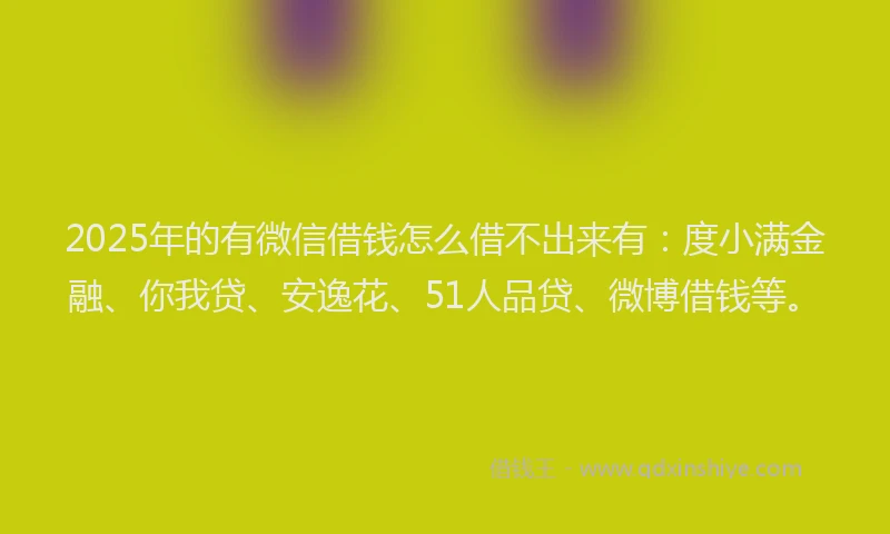 2025年的有微信借钱怎么借不出来有：度小满金融、你我贷、安逸花、51人品贷、微博借钱等。