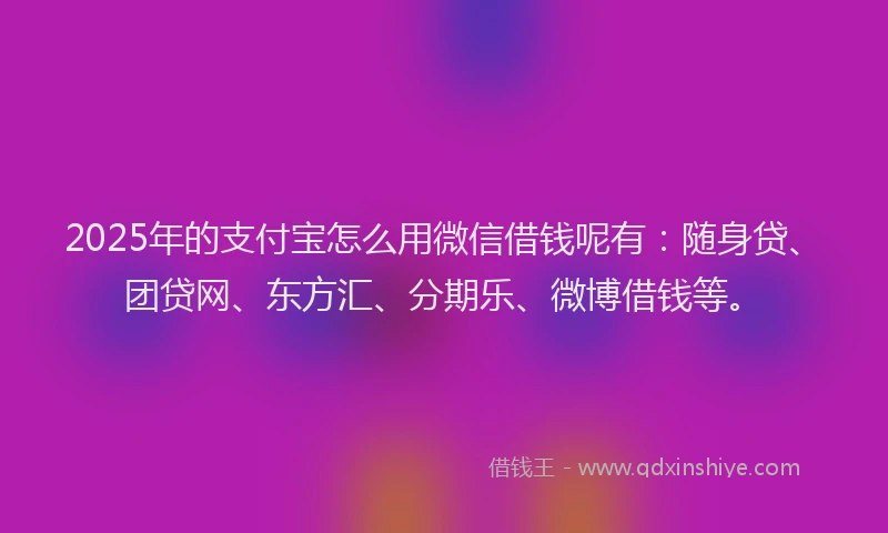 2025年的支付宝怎么用微信借钱呢有：随身贷、团贷网、东方汇、分期乐、微博借钱等。