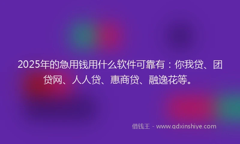 2025年的急用钱用什么软件可靠有：你我贷、团贷网、人人贷、惠商贷、融逸花等。