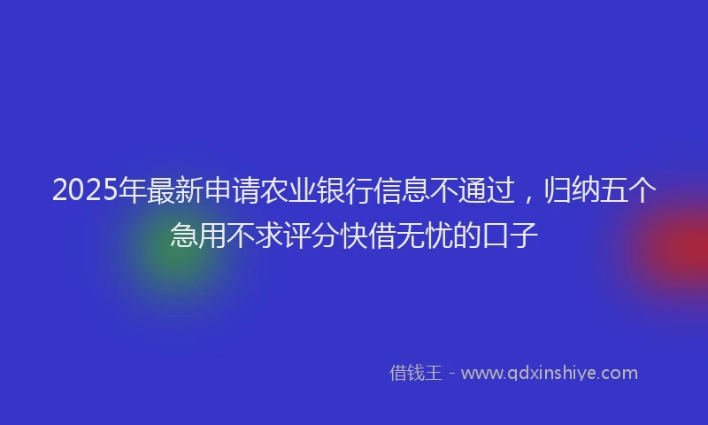 2025年最新申请农业银行信息不通过，归纳五个急用不求评分快借无忧的口子