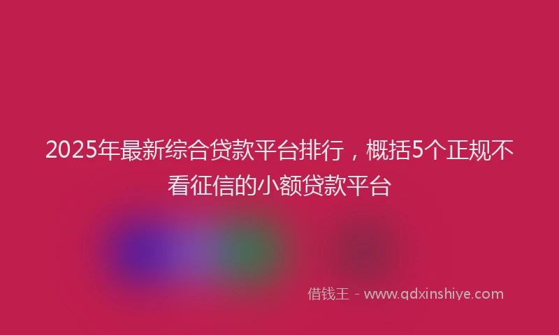 2025年最新综合贷款平台排行，概括5个正规不看征信的小额贷款平台