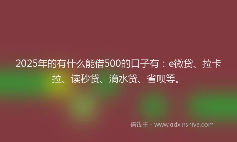 2025年的有什么能借500的口子有：e微贷、拉卡拉、读秒贷、滴水贷、省呗等。