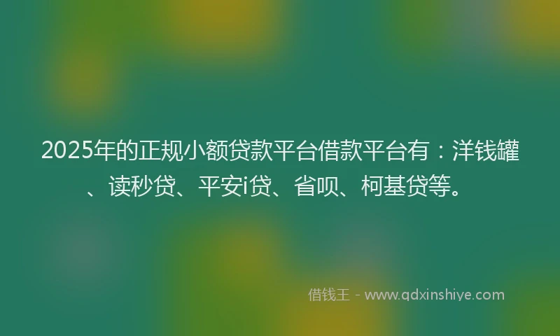 2025年的正规小额贷款平台借款平台有：洋钱罐、读秒贷、平安i贷、省呗、柯基贷等。