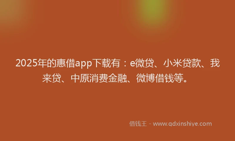 2025年的惠借app下载有：e微贷、小米贷款、我来贷、中原消费金融、微博借钱等。