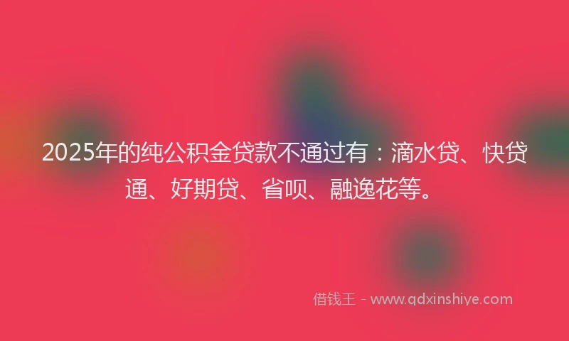 2025年的纯公积金贷款不通过有:滴水贷、快贷通、好期贷、省呗、融逸花等。