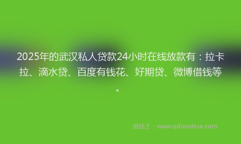 2025年的武汉私人贷款24小时在线放款有：拉卡拉、滴水贷、百度有钱花、好期贷、微博借钱等。