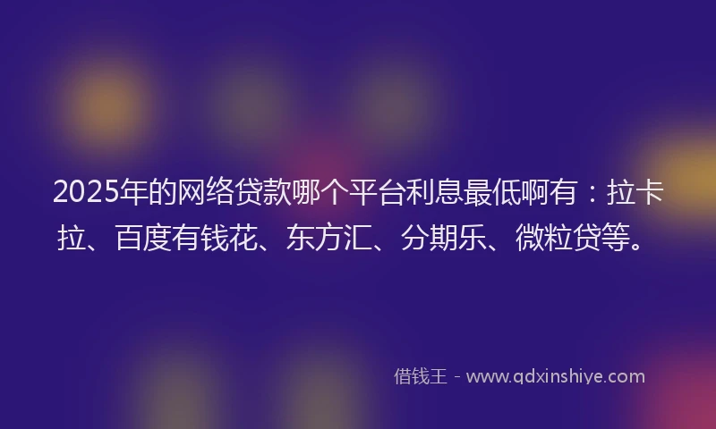 2025年的网络贷款哪个平台利息最低啊有：拉卡拉、百度有钱花、东方汇、分期乐、微粒贷等。