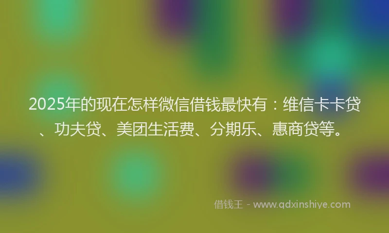 2025年的现在怎样微信借钱最快有：维信卡卡贷、功夫贷、美团生活费、分期乐、惠商贷等。