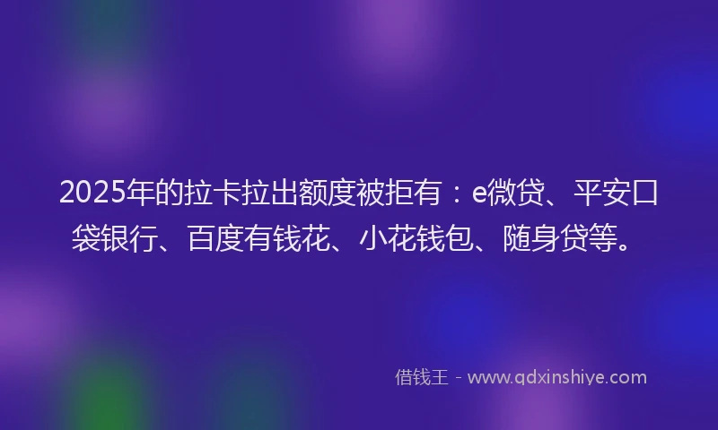 2025年的拉卡拉出额度被拒有:e微贷、平安口袋银行、百度有钱花、小花钱包、随身贷等。