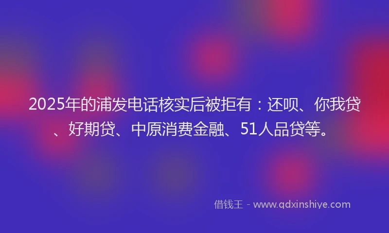 2025年的浦发电话核实后被拒有：还呗、你我贷、好期贷、中原消费金融、51人品贷等。