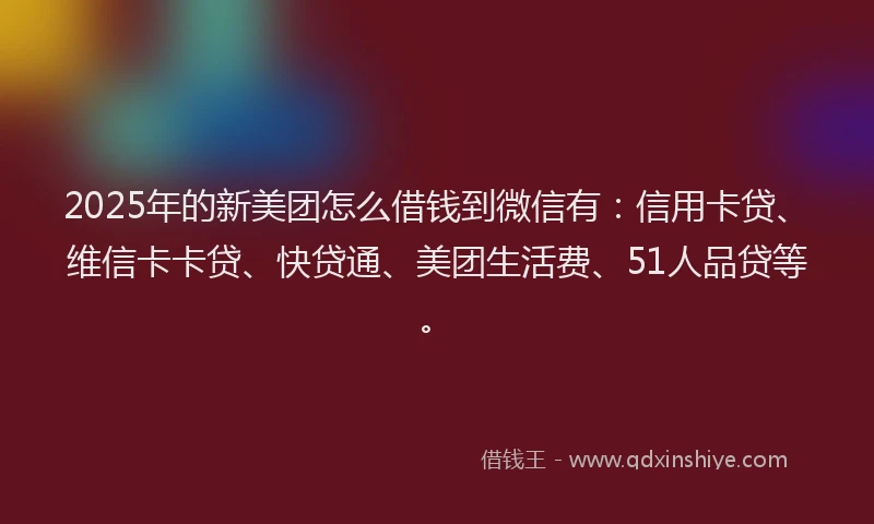 2025年的新美团怎么借钱到微信有：信用卡贷、维信卡卡贷、快贷通、美团生活费、51人品贷等。