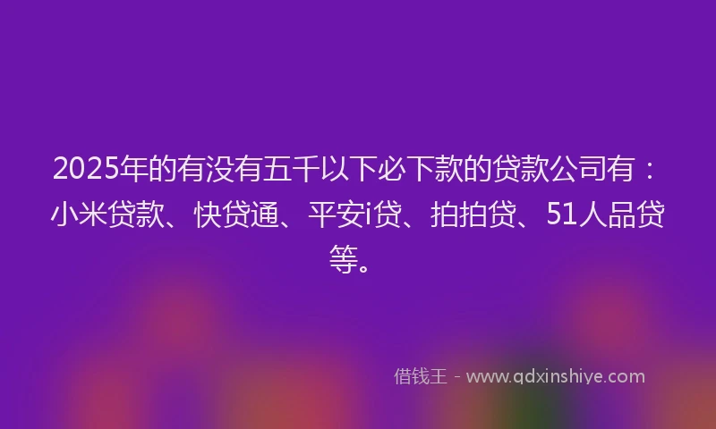 2025年的有没有五千以下必下款的贷款公司有：小米贷款、快贷通、平安i贷、拍拍贷、51人品贷等。