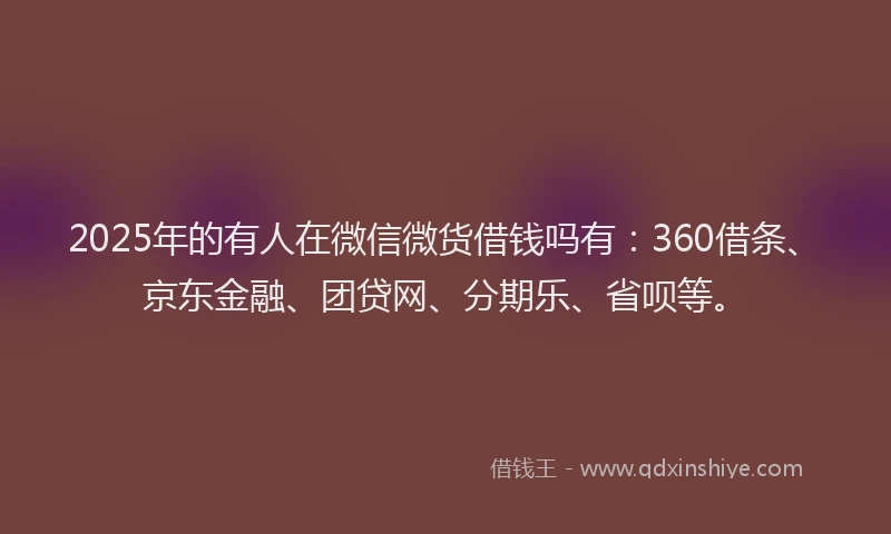 2025年的有人在微信微货借钱吗有：360借条、京东金融、团贷网、分期乐、省呗等。
