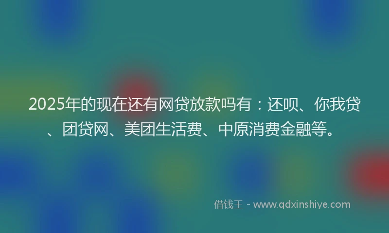 2025年的现在还有网贷放款吗有：还呗、你我贷、团贷网、美团生活费、中原消费金融等。
