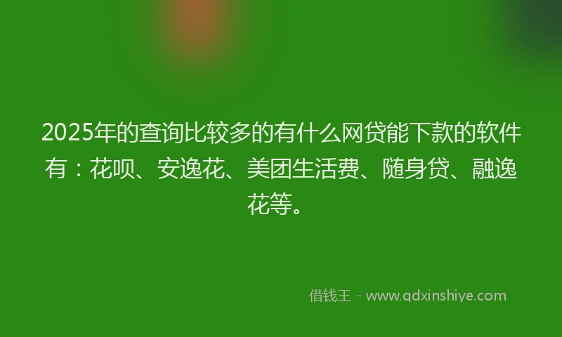 2025年的查询比较多的有什么网贷能下款的软件有：花呗、安逸花、美团生活费、随身贷、融逸花等。