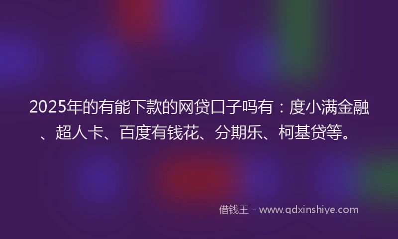 2025年的有能下款的网贷口子吗有：度小满金融、超人卡、百度有钱花、分期乐、柯基贷等。