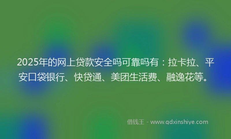 2025年的网上贷款安全吗可靠吗有：拉卡拉、平安口袋银行、快贷通、美团生活费、融逸花等。