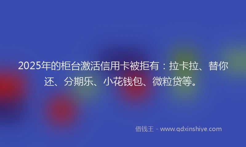 2025年的柜台激活信用卡被拒有：拉卡拉、替你还、分期乐、小花钱包、微粒贷等。