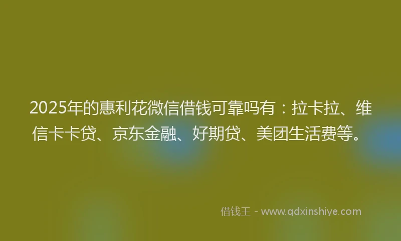 2025年的惠利花微信借钱可靠吗有：拉卡拉、维信卡卡贷、京东金融、好期贷、美团生活费等。
